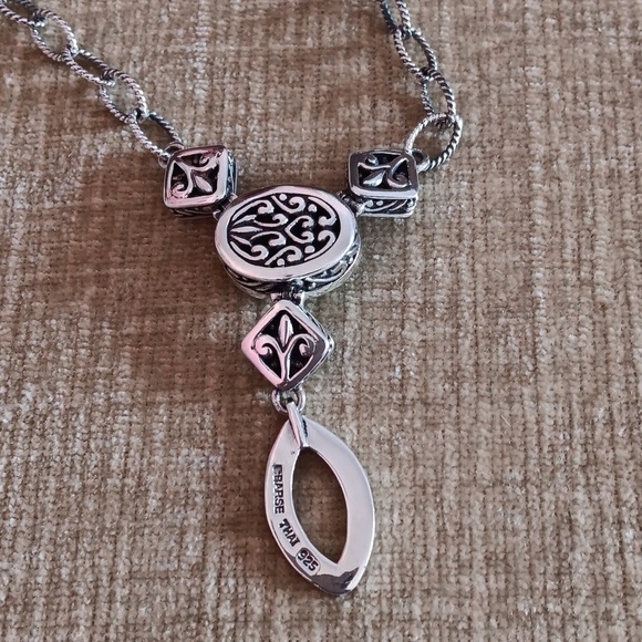 Studio Barse 925 Silver Turquoise Lariat Textured Link Necklace - Picture 7 of 11